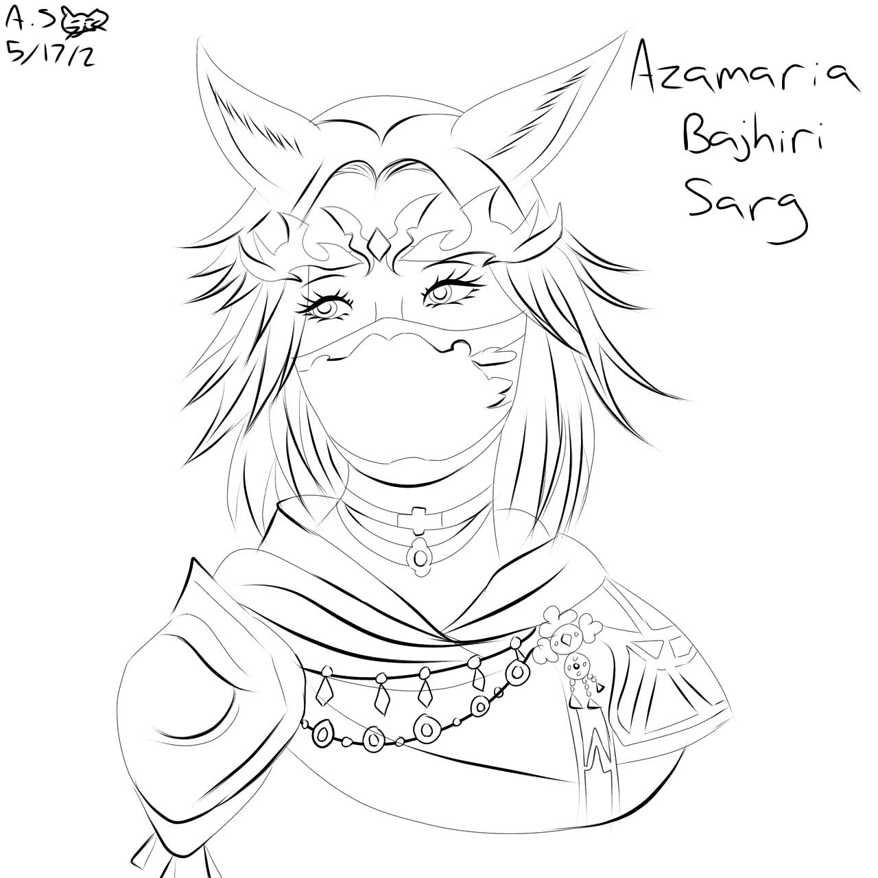 An illustrated portrait of Amaris Shadowsong a Miqo'te female character from FFXIV. She is wearing a red flowing dancer's outfit accented with metallic gold. She is holding her arms out and dancing.